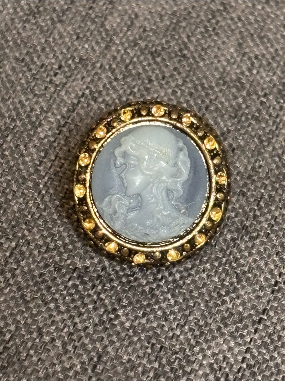 Gold-Trim Blue Cameo adjustable ring - Classic Women's Jewelry